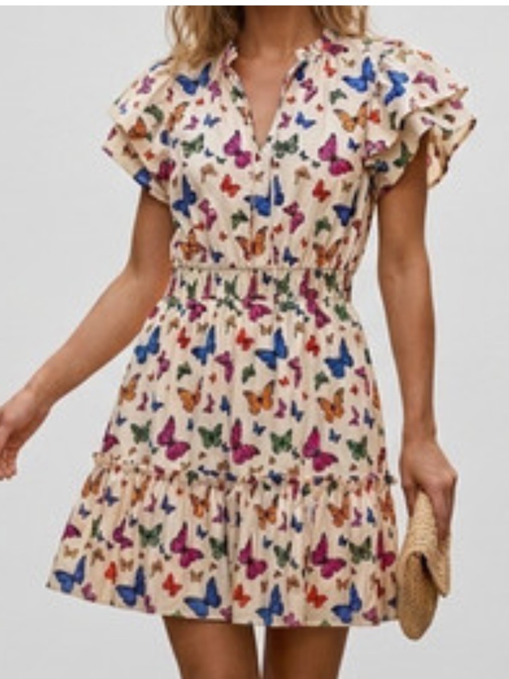 NWT Sugarlips Cream Butterfly Print Mini Dress with Multicolor Butterflies